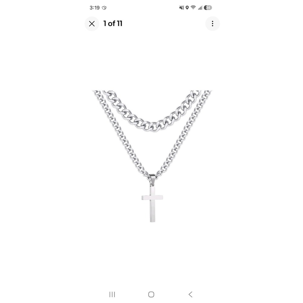 Cuban Chain link Cross Pendant Necklace for Men Women Streetwear Unisex 15/21 in